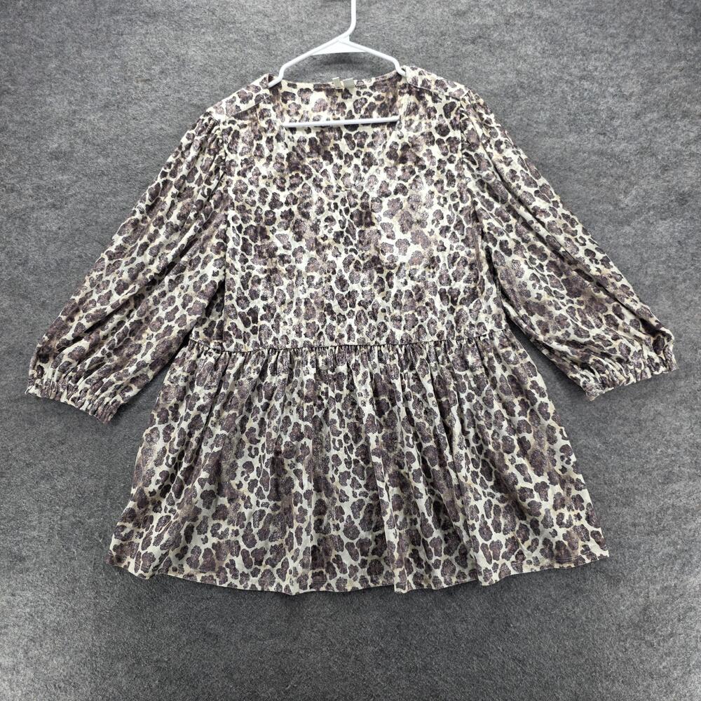 Cato Dress Womens 14/16W Brown Leopard Print Peplum Tunic Animal Print Boho Chic